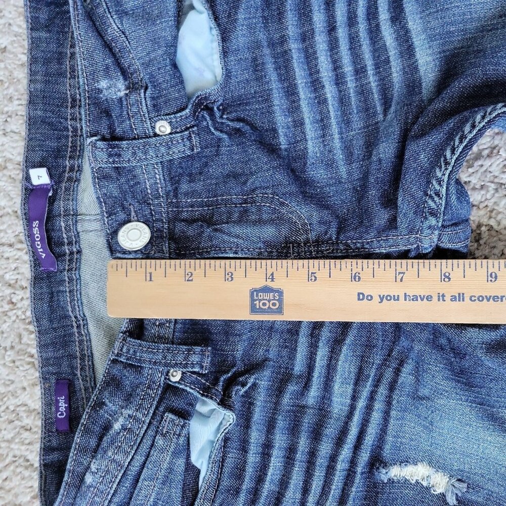 Vigoss Capri Jeans Womens 7 Distressed Embroidered Dark Wash Denim - Picture 4 of 9